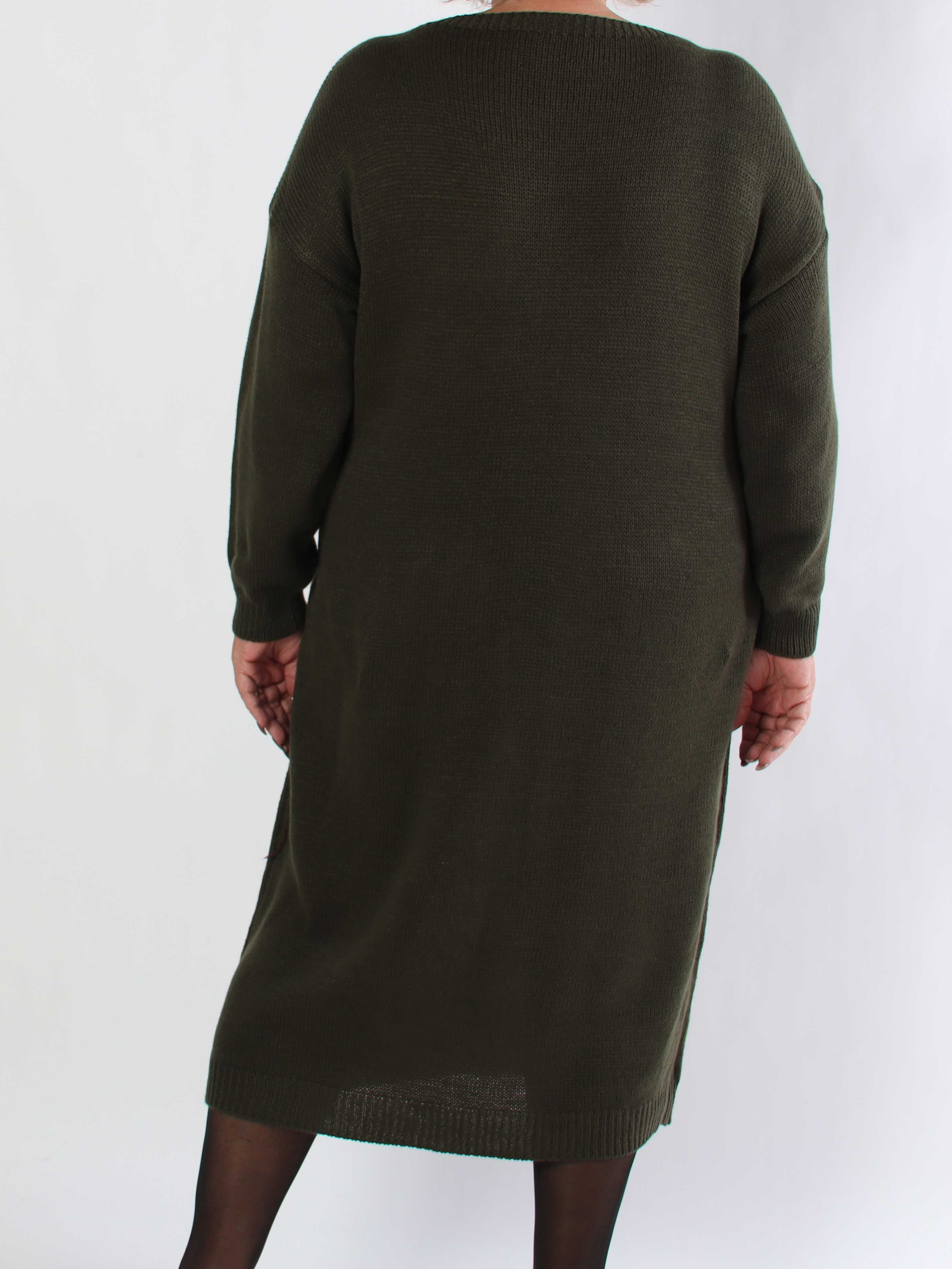 Merry Long - Plus size julestrikkjole med guld skrift